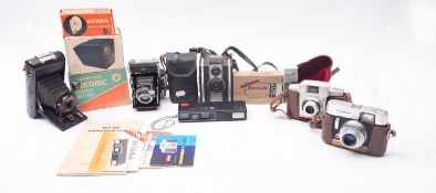 A collection of various format cameras including a Voightlander ' Vito C' 35mm camera and others (a
