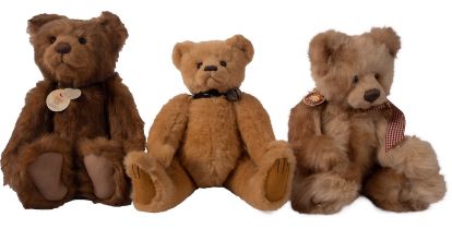 A group of three Charlie Bears after designs by Isabelle Lee, 'Owen' with growler,