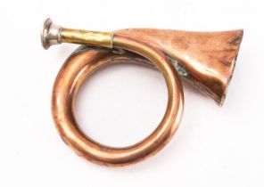 A 19th century copper and brass hunting horn, maker Wigley, London,