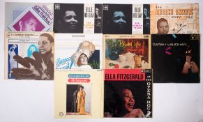 Ten LPs: albums by Billie Holiday (3), Bessie Smith (3), Ella Fitzgerald (2), Peggy Lee (1),