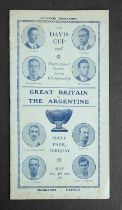 A 1928 International lawn Tennis Championship Davis Cup Programme 'Great Britain Vs the Argentine'