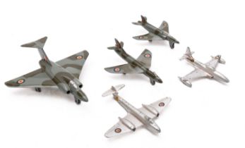 Dinky Toy Jets- Gloster Javerlin, Hawker Hunter, Shooting Star, Meteor and a Supermarine Swift, (5).