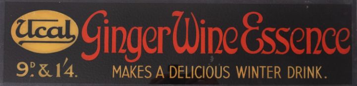 A Ucal 'Ginger Wine Essence' glass advertising sign 14 x 54cm