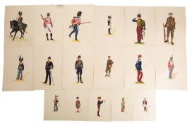 A collection of twenty-nine watercolours various military uniforms, many signed N M Gould,