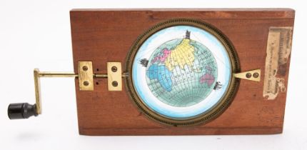 A 19th century rackwork magic lantern slide 'A Diagram to prove the Earth's Round', unsigned,
