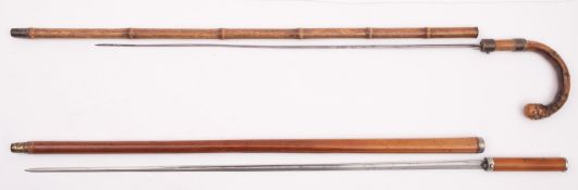 A 19th century Malacca sword stick, with silver plated mounts,