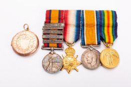 A Boer War miniature group of four, Queens South Africa Medal with five clasps, 1914-15 Star,