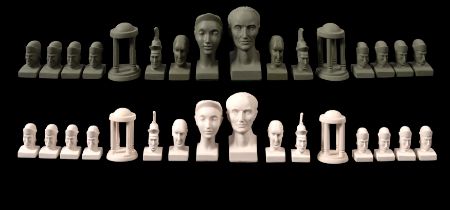 A late 20th century bisque porcelain Roman chess set, by R.H.
