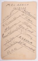 Cricket Interest. An Autograph page of England MCC Africa tour 1927-28 signatures.