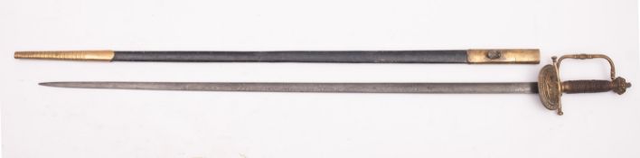 A Victorian Court sword, the straight double edge blade with acid etched decoration,