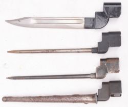 Three British Army No. 4 spike bayonet variants and a No.9 bayonet.