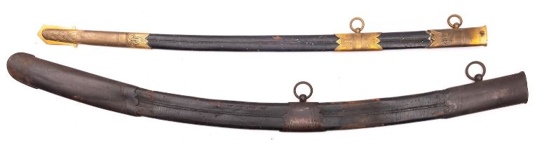 A Georgian Light Cavalry gilt brass mounted black leather scabbard,