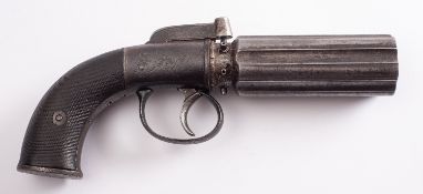 A 19th century percussion cap six shot pepperbox revolver, maker Powell & Son,