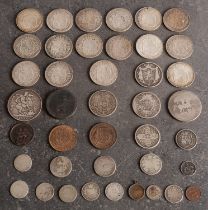 A mixed bag of coinage including 1895 LIX Crown, 1836 halfcrown, 1817 halfcrown,