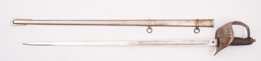 An Edwardian Officer's dress sword, the straight single edge blade with acid etched decoration,