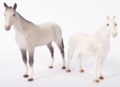 Two dapple grey Beswick horses, in matte and gloss finish, the largest 20cm high overall.