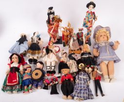 A collection of seventeen various costume dolls including China, Japan, Holland, Spain, Italy,