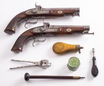 A cased pair of percussion cap pistols, maker Tipping & Lawden, London,