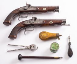 A cased pair of percussion cap pistols, maker Tipping & Lawden, London,