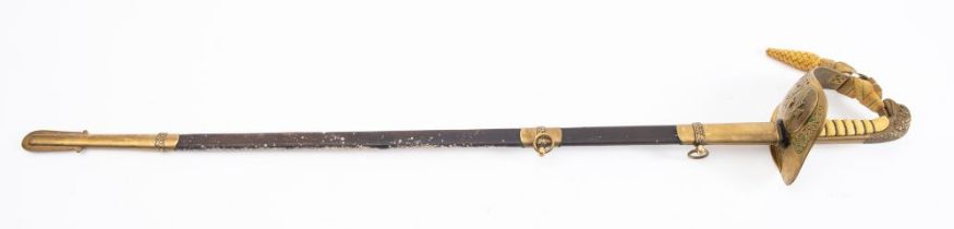 A George V RAF Officer's sword, gilt brass pierced guard decorated with eagle,