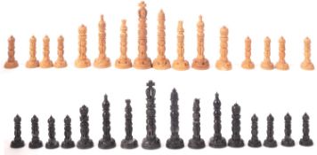 A late 20th century Indian carved sandalwood chess set, 13cm high.