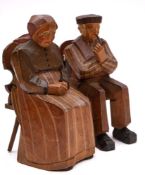 A group of seven Tyrolean carved wood figures of villagers, 14cm maximum height.