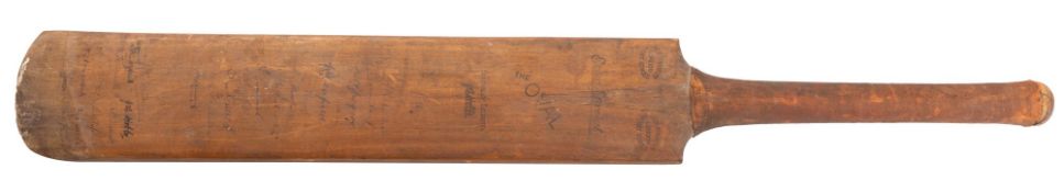 Percy G. H. Fender cricket archive: 1921: Australia v. Surrey signed cricket bat, A J.B.