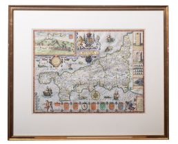 CORNWALL: hand coloured map by John Speed, size 490 x 360 mm,