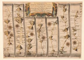 OGILBY, JOHN - The Continuation of the road from London to Barnstaple, hand coloured strip road map,