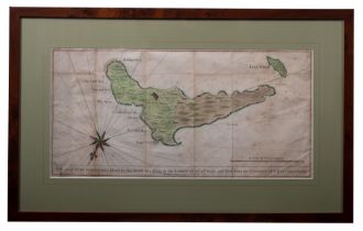 JUAN FERNANDES ISLAND: hand coloured map, showing crease marks, 490 x 240 mm, f & g,