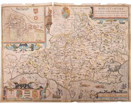 OVERTON, Henry, Dorsetshyre hand-coloured map, size 500 x 375 mm, 1662, short tears at edges,