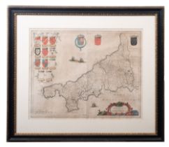 CORNWALL... (Cornubia Cive Cornwallia), Jan Blaeu, hand coloured map, 51 x 40.