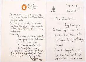 QUEEN ELIZABETH - the Queen Mother - written and signed letter, August 29th 1980,