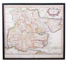 MORDEN, Robert, hand-coloured copper engraved map of Essex, 415 x 350 mm, framed and glazed,