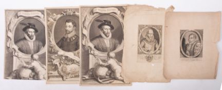 PRINTS- Two Large Highly Decorative Copper Engravings of Sir Walter Raleigh and Sir Francis Drake,
