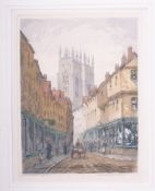 ROWBOTHAM, Claude, 1864-1946, Low Petergate, signed coloured etching, 19.5 x 14.5 cm.