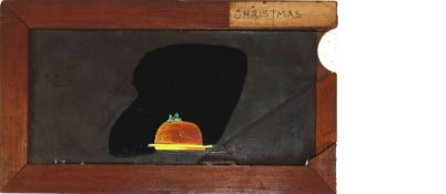 'Christmas pudding and wassailer' Maker unknown (7 x 4 x 3/8 inches), single slip