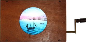 'Seascape' [waves and boats undulate] Maker unknown (7 x 4 1/2 x 5/8 inches), double cam