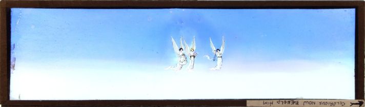 'Three angels' Maker unknown (27.5 x 8.3 x 0.3cm) together with a mechanical carrier for long slides