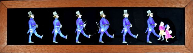 'Six marching policemen' Maker unknown (14 3/4 x 3 7/8 x 1/4 inches)
