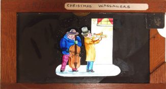 'Christmas wassailers' [hand and bow, and hand and trombone slider, move] Maker unknown (7 x 3 3/4 x