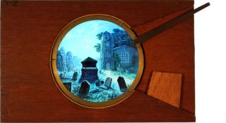 'Skeleton in grave' [lid of tomb opens and skeleton appears] Maker unknown (7 x 4 3/8 x 3/8 inches),