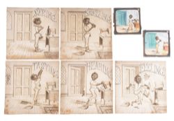 Original artwork for a comical slide set Set of five original pencil/ink and watercolour drawings