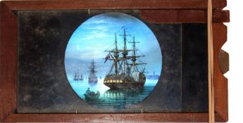 'Sailing ship at anchor' [rowing boat leaves ship, another boat rises and falls in water] Maker