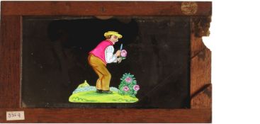 'Bee stings gardener on nose' Maker unknown (6 7/8 x 4 x 3/8 inches), single slip