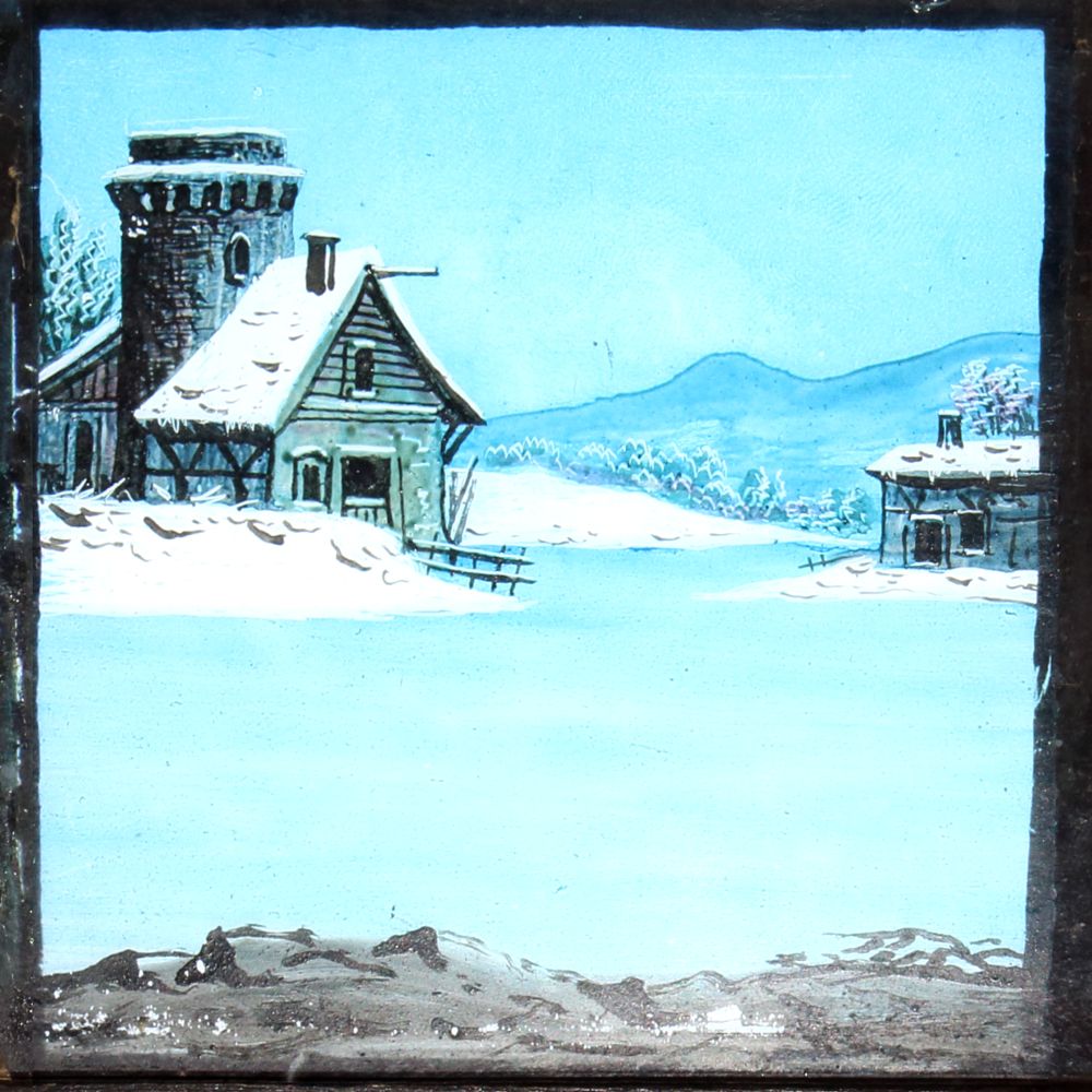 'People skating on frozen pond' Maker unknown (14 x 4 5/8 x 1/2 inches), long single panoramic slip - Image 2 of 4