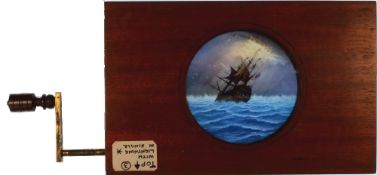 'Ship rolling in sea' [ship rocks, waves undulate separately] Maker unknown (7 x 4 1/2 x 7/8