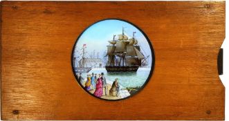 'Ship leaving Port, ' Maker unknown; 8¼ x 4⅜ x ¾ inches, single slip.