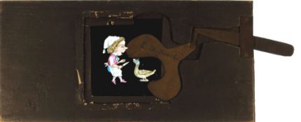 'Cook attacked by goose' (25 x 12 x 1cm), signed 'Desch 1866'