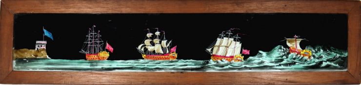 'Ships and storm at sea' Maker unknown (17 1/8 x 4 x 1/4 inches)